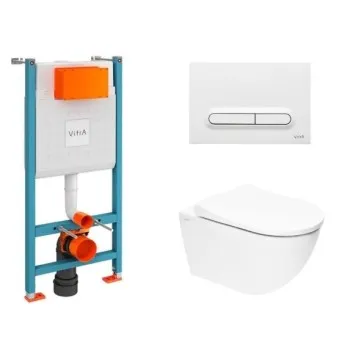 Tualetes poda komplekts Rāmis Vitra ar podu Vitra S60 Rimless, SoftClose vāku un Baltu pogu SIKOVSW3