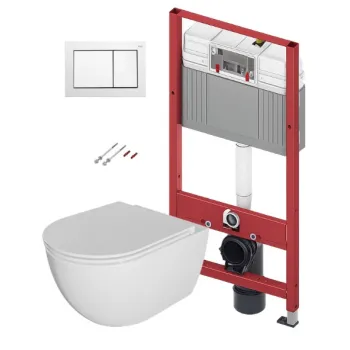 Tualetes poda komplekts TECEbase rāmis ar Kielle Oudee Rimless podu, SoftClose vāku un TECEnow Baltu pogu