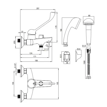 Vannas / Dušas Maisītājs Deante Boro, ar dušas kompelktu Hromēta BMO_011C
