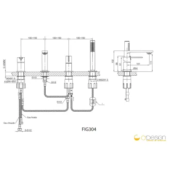 Vannas / Dušas Maisītājs O'DESIGN FIGARO Uz Vannas malas Hromēts FIG304C