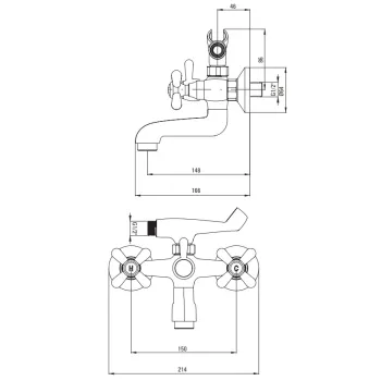 Vannas / Dušas maisītājs Deante Symetrio, ar dušas komplektu BOS_011D Hromēts
