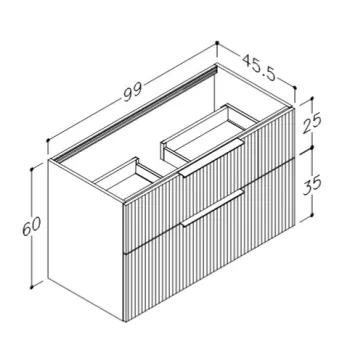 Vannas istabas skapītis Kame Big 100cm 2 atvilknes, bez izlietnes, Rievota Fasāde, Graphite BU/10-3DR/GSF10-BIG