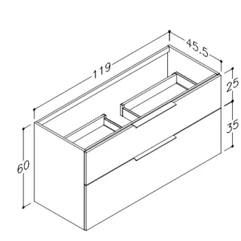 Vannas istabas skapītis Kame Big 120cm 2 atvilknes, bez izlietnes, Balts Matēts BU/12-3DR/WS-BIG