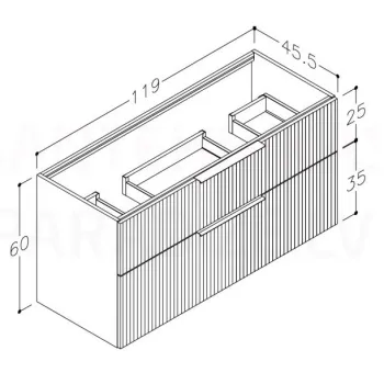 Vannas istabas skapītis Kame Big 120cm dubultā  2 atvilknes, bez izlietnes, Rievota Fasāde, Graphite BUD/12-3DR/GSF10-BIG