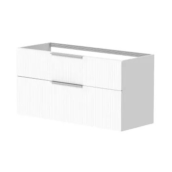 Vannas istabas skapītis Kame Big 120cm dubultā 2 atvilknes, bez izlietnes, Rievota fasāde, Balts Matēts, BUD/12-3DR/WSF10-BIG