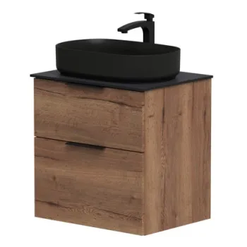 Vannas istabas skapītis Kame Big 60cm 2 atvilknes, Zem virsmas, Bez izlietnes, Tobacco oak BUC/6-3DR/19-BIG