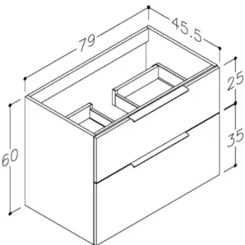 Vannas istabas skapītis Kame Big 80cm 2 atvilknes, bez izlietnes, Rievota Fasāde, Graphite BU/8-3DR/GSF10-BIG