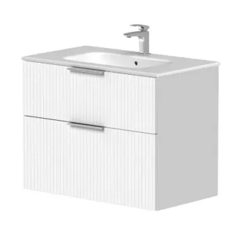 Vannas istabas skapītis Kame Big 80cm 2 atvilknes, bez izlietnes, Rievota Fasāse, Balts Matēts BU/8-3DR/WSF10-BIG