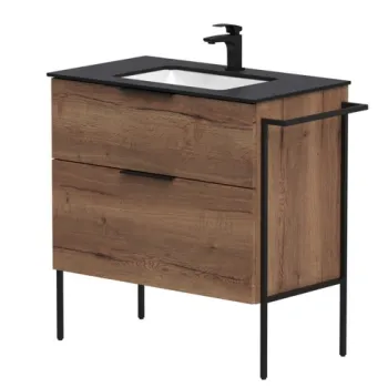 Vannas istabas skapītis Kame Big 80cm 2 atvilknes, Zem virsmas, Bez izlietnes, Tobacco oak BUC/8-3DR/19-BIG