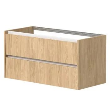 Vannas istabas skapītis Kame City 100cm 2 atvilknes, Zem virsmas, Bez izlietnes, Balti profili, Gaišs Ozols BUC/10-3DR/35P3