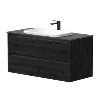 Vannas istabas skapītis Kame City 100cm 2 atvilknes, Zem virsmas, Bez izlietnes, melni profili Melns Ozols BUC/10-3DR/1P2