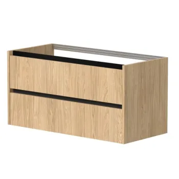 Vannas istabas skapītis Kame City 100cm 2 atvilknes, bez izlietnes, melni profili Gaišs Ozols BU/10-3DR/35P2