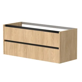 Vannas istabas skapītis Kame City 120cm 2 atvilknes, dubultais Melni profili, Gaišs Ozols BUD/12-3DR/35P2