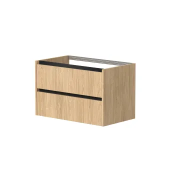 Vannas istabas skapītis Kame City 80cm 2 atvilknes, Zem virsmas, Bez izlietnes, melni profili Gaišs Ozols BUC/8-3DR/35P2
