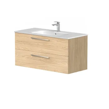 Vannas istabas skapītis Kame Gama 100cm 2 atvilknes (push to open), Zem virsmas, Bez izlietnes, Gaišs Ozols BUC/10-3DR/35-PO