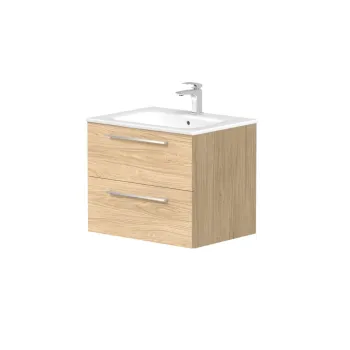 Vannas istabas skapītis Kame Gama 60cm 2 atvilknes (push to open), Zem virsmas, Bez izlietnes, Gaišs Ozols BUC/6-3DR/35-PO