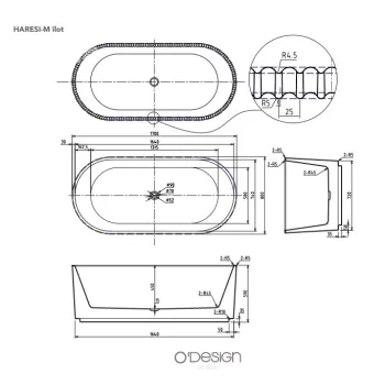Brīvi stāvoša Vanna O'Design HARESI-M 1700x800mm H=550mm Akrila, Balta matēta