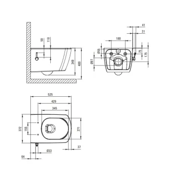 Piekaramais pods ar bide funkciju Deante Blur Rimfree, ar bide maisītāju, vāku, Melna CDZ_NWPW