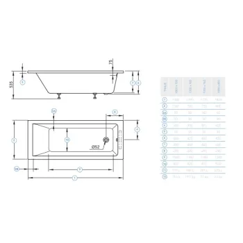 Hidromasāžas vanna O'Design Thalie Serenite, 1700x750mm, 6/6 hidro un 8/10 gaisa sprauslas, 1150W