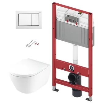 Tualetes poda komplekts TECEbase rāmis ar Duravit D-Neo Rimless podu, SoftClose Slim vāku un TECEnow Baltu pogu