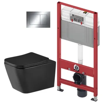 Tualetes poda komplekts TECEbase rāmis ar Kielle Arkas I Vortex Rimless+ Melnu matētu podu, SoftClose vāku un TECEnow Hromētu pogu