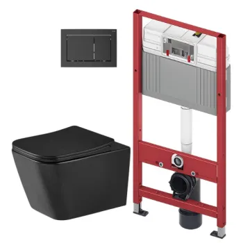 Tualetes poda komplekts TECEbase rāmis ar Kielle Arkas I Vortex Rimless+ Melnu matētu podu, SoftClose vāku un TECEnow Melnu pogu