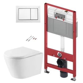 Tualetes poda komplekts TECEbase rāmis ar Kielle Nefia Vortex Rimless+ podu, SoftClose vāku un TECEnow Baltu pogu