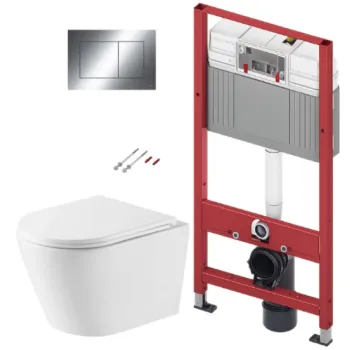 Tualetes poda komplekts TECEbase rāmis ar Kielle Nefia Vortex Rimless+ podu, SoftClose vāku un TECEnow Hromētu pogu