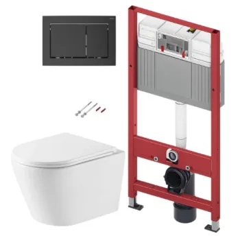 Tualetes poda komplekts TECEbase rāmis ar Kielle Nefia Vortex Rimless+ podu, SoftClose vāku un TECEnow Melnu pogu