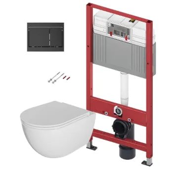 Tualetes poda komplekts TECEbase rāmis ar Kielle Oudee Rimless podu, SoftClose vāku un TECEnow Melnu pogu