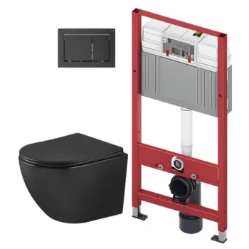 Tualetes poda komplekts TECEbase rāmis ar Kielle Oudee Vortex Rimless+ Melnu matētu podu, SoftClose vāku un TECEnow Melnu pogu