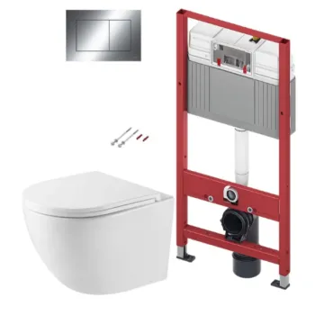 Tualetes poda komplekts TECEbase rāmis ar Kielle Oudee Vortex Rimless+ podu, SoftClose vāku un TECEnow Hromētu pogu