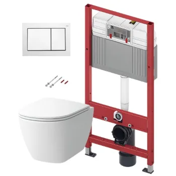 Tualetes poda komplekts TECEbase rāmis ar Laufen Lua Rimless podu, SoftClose vāku un TECEnow Baltu pogu