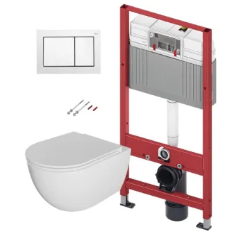 Tualetes poda komplekts TECEbase rāmis ar Laufen Pro Rimless podu, SoftClose Slim vāku un TECEnow Baltu pogu