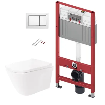 Tualetes poda komplekts TECEbase rāmis ar Sanindusa Look Rimless podu, SoftClose EasyClipp vāku un TECEnow Baltu pogu