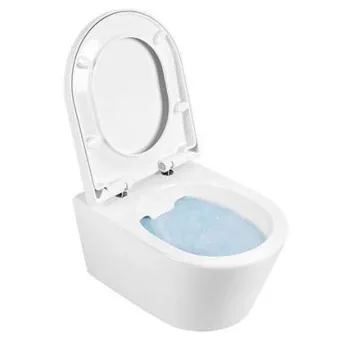 Tualetes poda komplekts TECEbase rāmis ar Sanindusa Urb.y 48 Rimless podu, SoftClose EasyClipp Slimvāku un TECEnow Melnu pogu