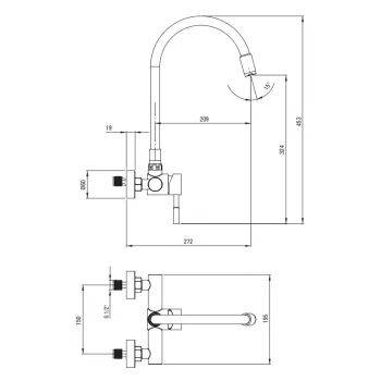 Virtuves izlietnes maisītājs Deante Luno, no sienas Melna BOC_N80M