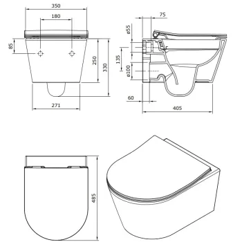 Piekaramais Tualetes Pods Sanindusa Urb.y 48 Rimfree ar Soft Close Easyclip Slim vāku, Pelēks Matēts