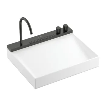 Vannas istabas izlietnes komplekts Hansgrohe Avalegra, izlietne 58x48 cm, ar termostatisko jaucējkrānu un dušu, 2 strūklas, birstēts melns hroms 22472340