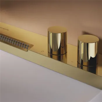 Vannas istabas izlietnes komplekts Hansgrohe Avalegra - izlietne 58x48 cm, ar termostatisko jaucējkrānu un dušu, 2 strūklas, pulēta zelta krāsa 22472990