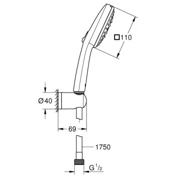 Dušas komplekts Grohe Vitalio Comfort, rokas duša, turētājs un šļūtene, 3 plūsmas, hroms 26176001