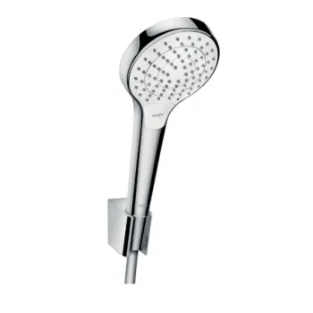 Dušas komplekts Hansgrohe Croma Select S rokas duša, 4 plūsmas veidi, turētājs un šļūtene 1,25 m, balts/hroms 26421400