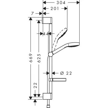 Dušas komplekts Hansgrohe Croma Select S Vario 0,65 m ar Casetta ziepju trauku, balts/hroms 26566400