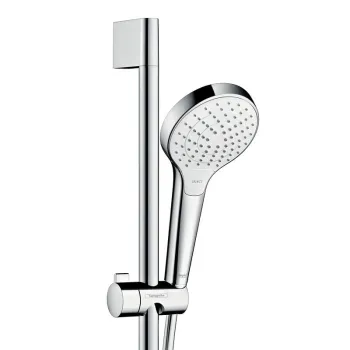 Dušas sistēma Hansgrohe Croma Select S ar termostatu, 3 plūsmas veidi, dušas stienis 65 cm, balts/hroms 27013400