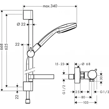 Dušas Komplekts Hansgrohe Croma 100 ar termostatu, 3 strūklas, EcoSmart 9 l/min, hroms 27032000