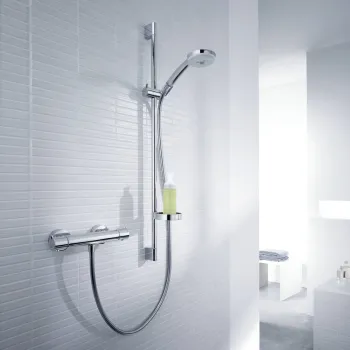 Dušas sistēma Hansgrohe Croma 100 ar termostatu, 3 strūklas, 90 cm stienis, hroms 27085000