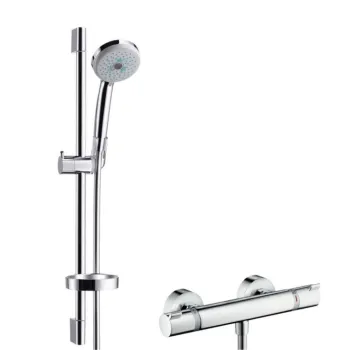 Dušas sistēma Hansgrohe Croma 100 ar termostatu, 3 strūklas, 65 cm stienis, hroms 27086000