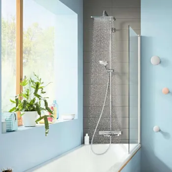 Dušas sistēma Hansgrohe Croma ar vannas termostatu, 28x17 cm, 3 plūsmas veidi, hroms 27687000