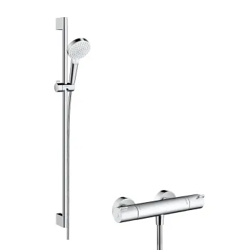Dušas sistēma Hansgrohe Crometta Vario ar Ecostat 1001 CL termostatu, 2 plūsmas režīmi, balts/hroms 27813400