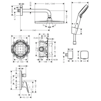 Dušas sistēma Hansgrohe Crometta - Dušas komplekts E 240, ar Logis iebūvējamo maisītāju, hroms 27957000